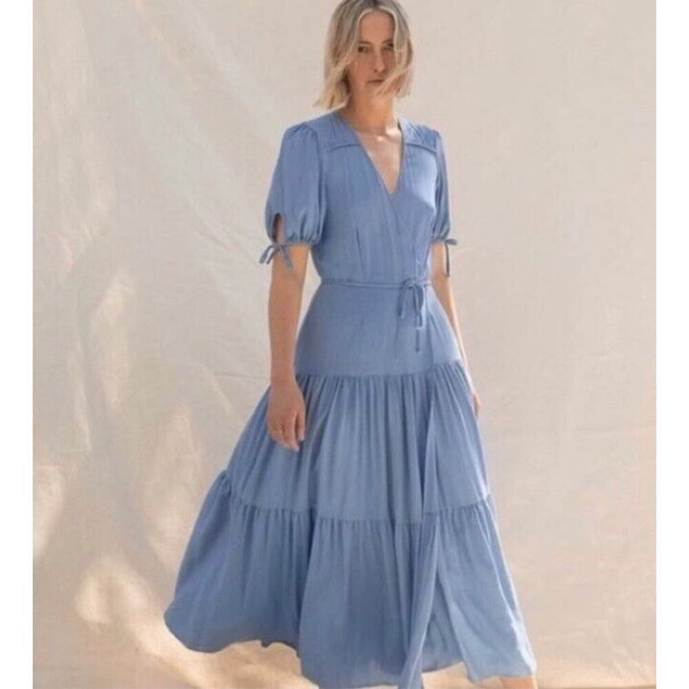 Christy Dawn Sky Blue Tiered Midi Dress